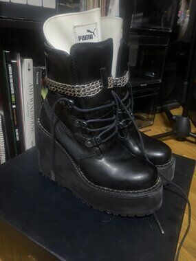 Fenty x Puma Platform Wedge Boots Women 8.5 EU 39 Black Pre-Owned